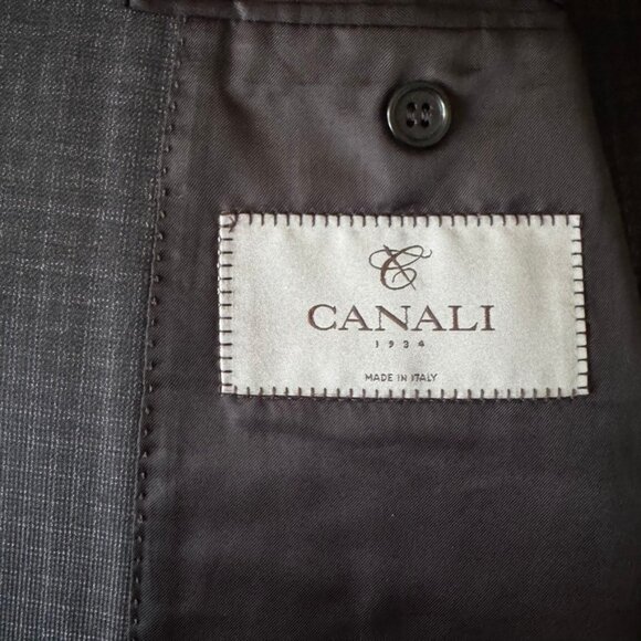 NWOT Canali Gray Check 100% Wool Blazer Suit Trouser 2 Button Set 46L - Picture 2 of 11